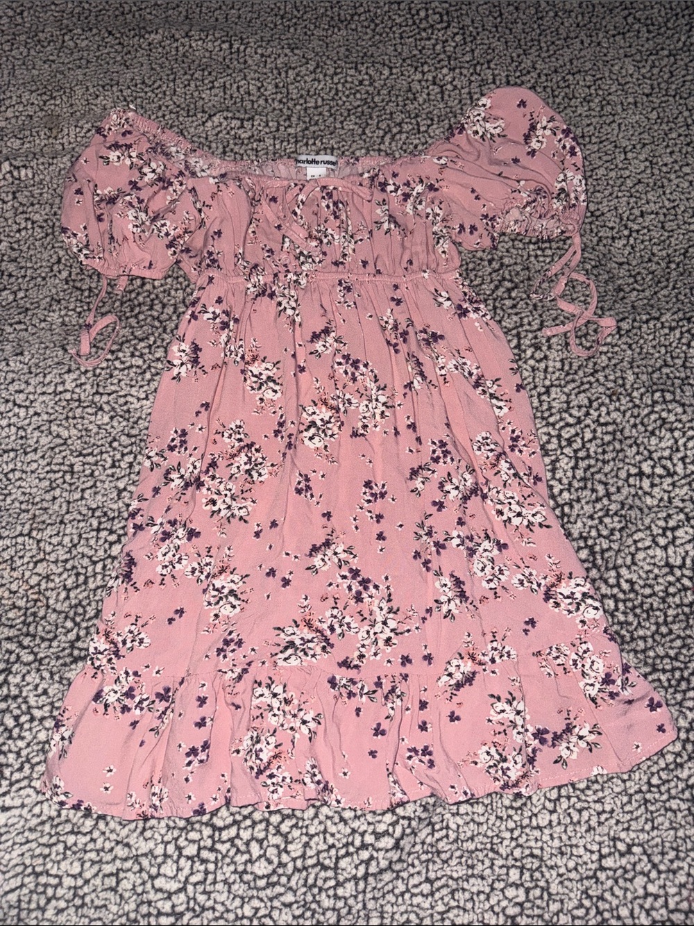 Charlotte Russe Mauve Floral Puff-Sleeve Dress